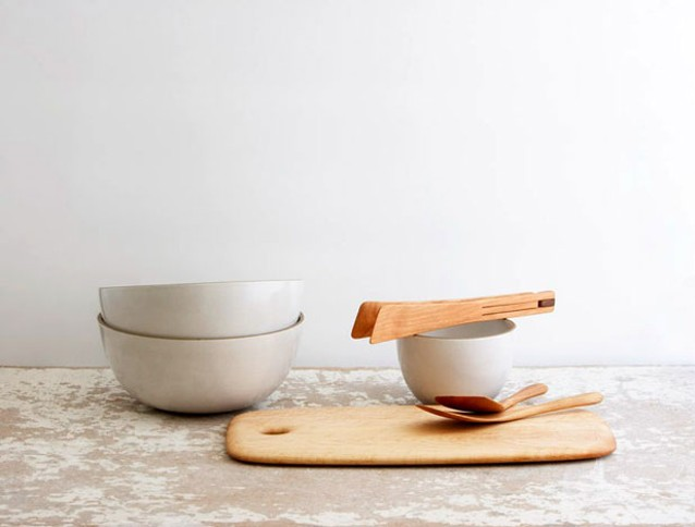 Heath Ceramics/Edward Wohl Cutting Board/Jonathan's Spoons Tongs & Wooden Servers